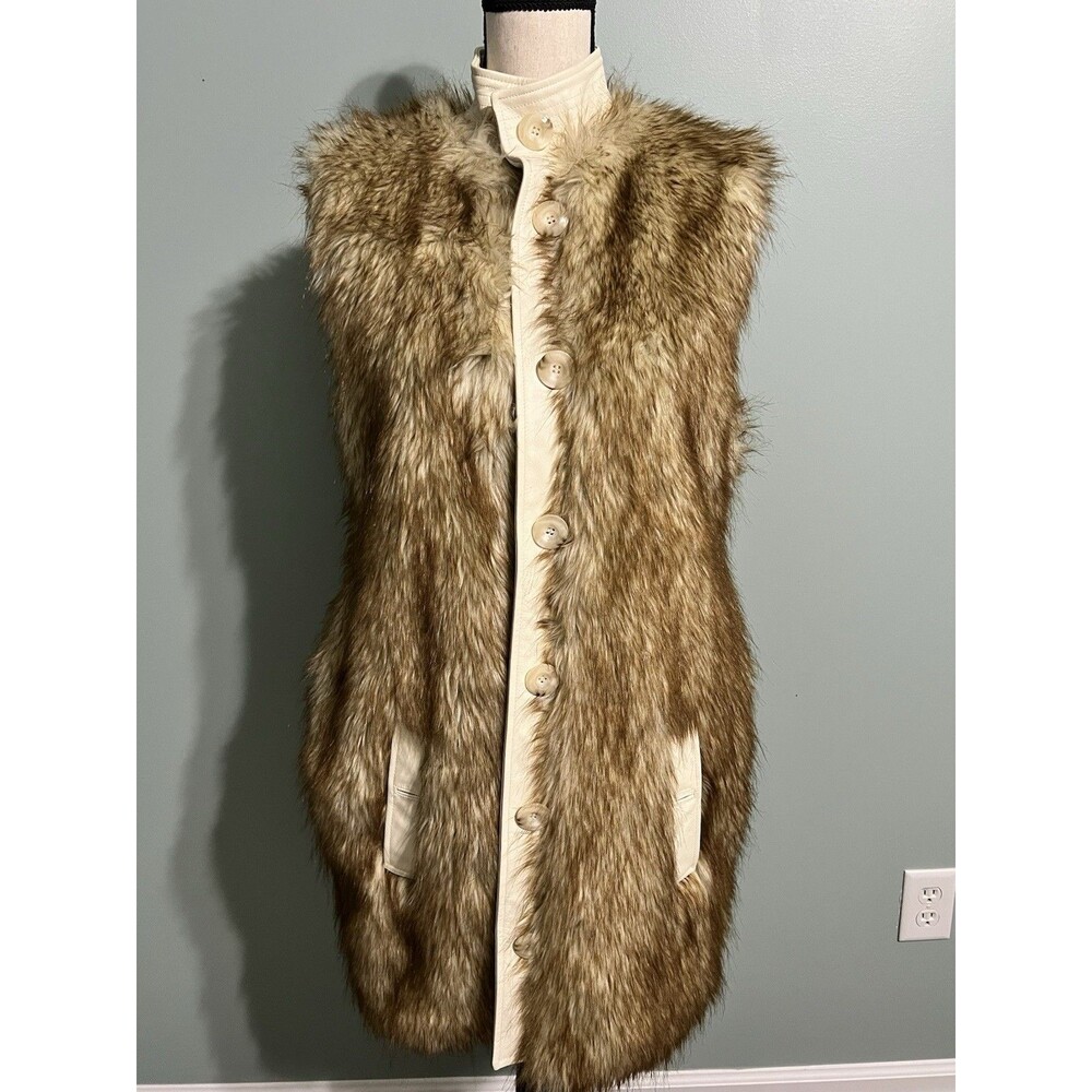 Rachel Zoe Faux Fur And Leather Vest Ivory & Tan Size 10 EUC